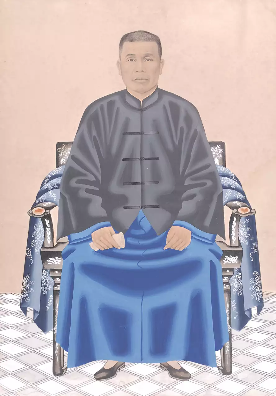 日治時期東勢男祖先坐姿畫像。圖片來源：聯經出版提供，由國立臺灣歷史博物館授權。